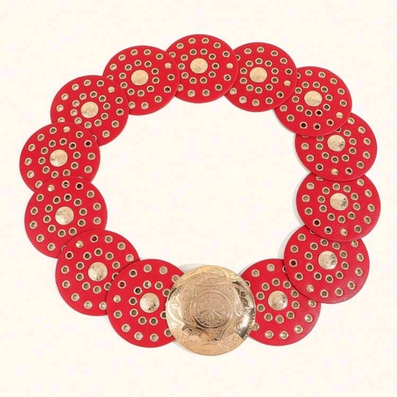 Women's chunky Red Western concho belt - Picture 3 of 5